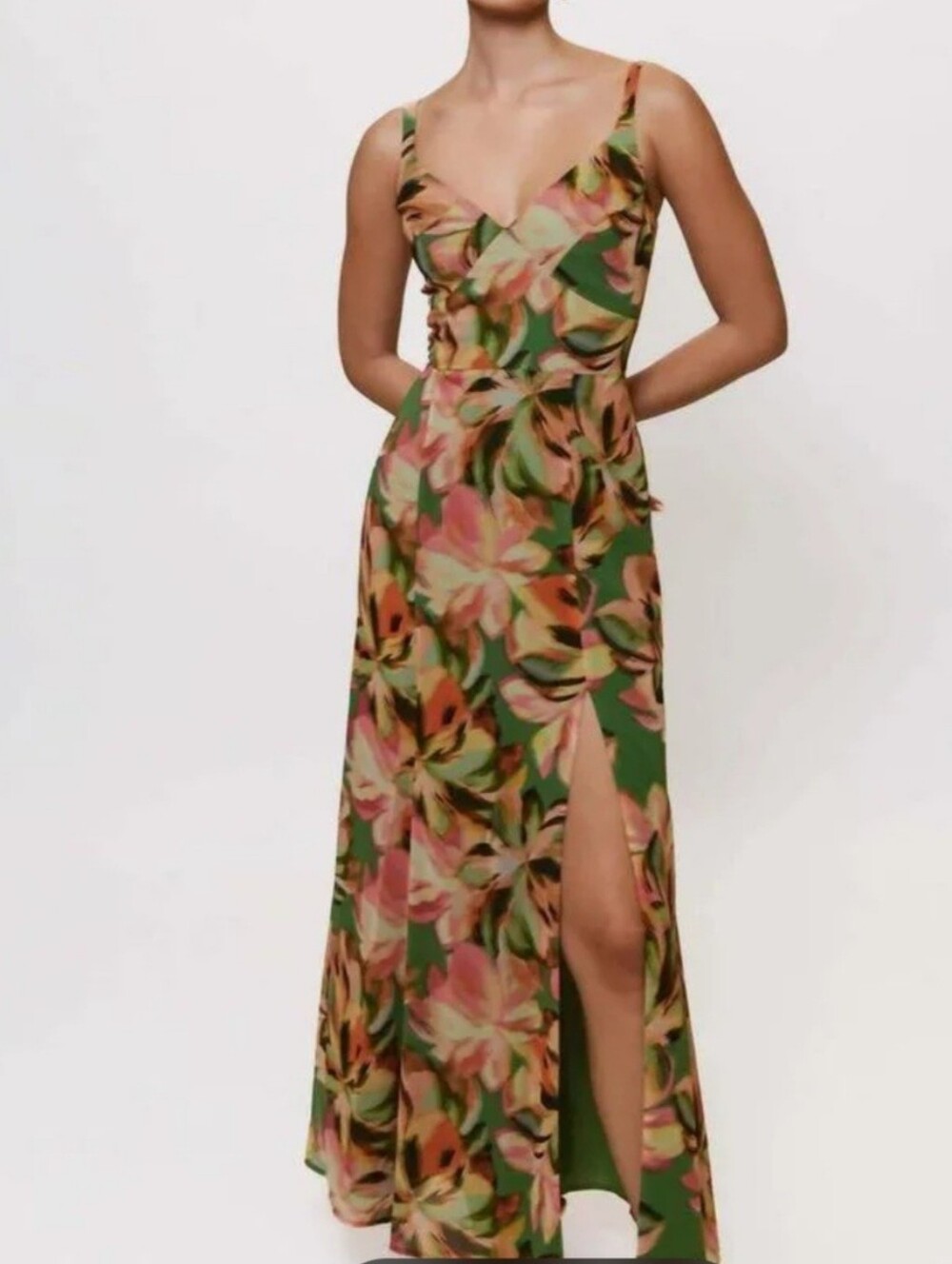 Hutch Mikayla Floral Maxi Dress Size 14 Green Pink Tropical Watercolor